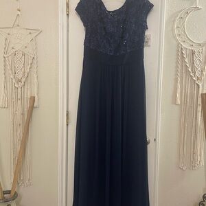 Oleg Cassini Navy Blue Lace Maxi Dress